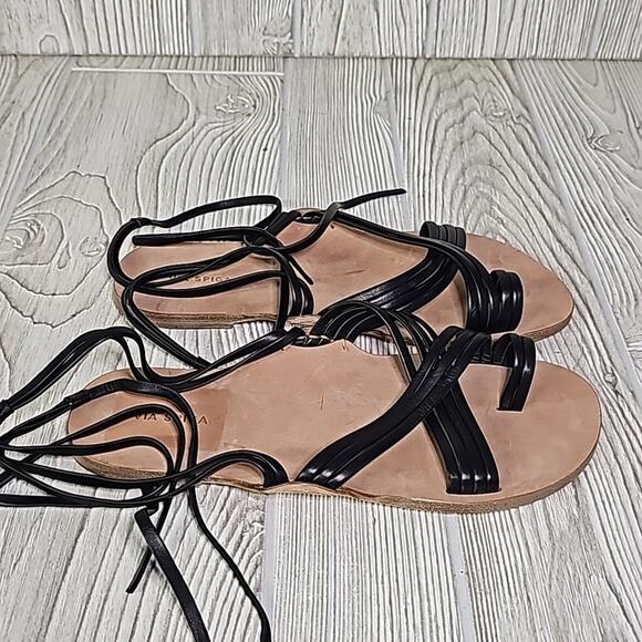 Via Spiga Allegra Ankle Wrap Black Leather Sandals Womens Size 6.5 New - Picture 3 of 13
